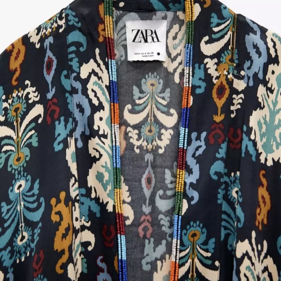 ZARA Women NEW BEADED PRINTED KIMONO NAVY BLUE REF: 7521/054 Size S /M/L - Picture 4 of 8
